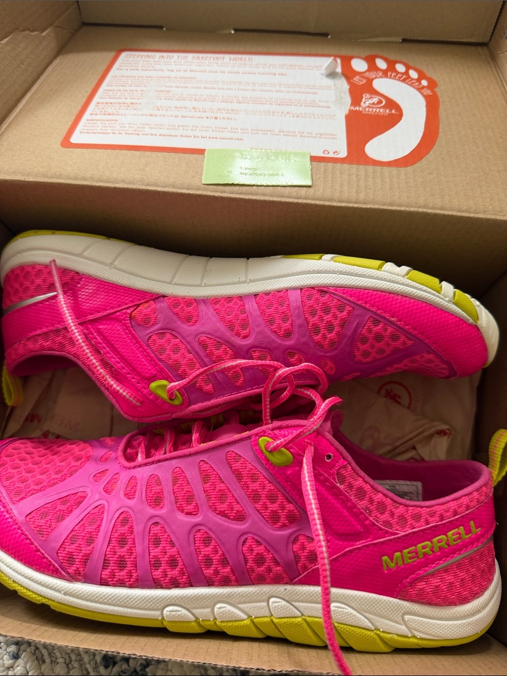 Merrell Pink and Lime Green Athletic Shoes